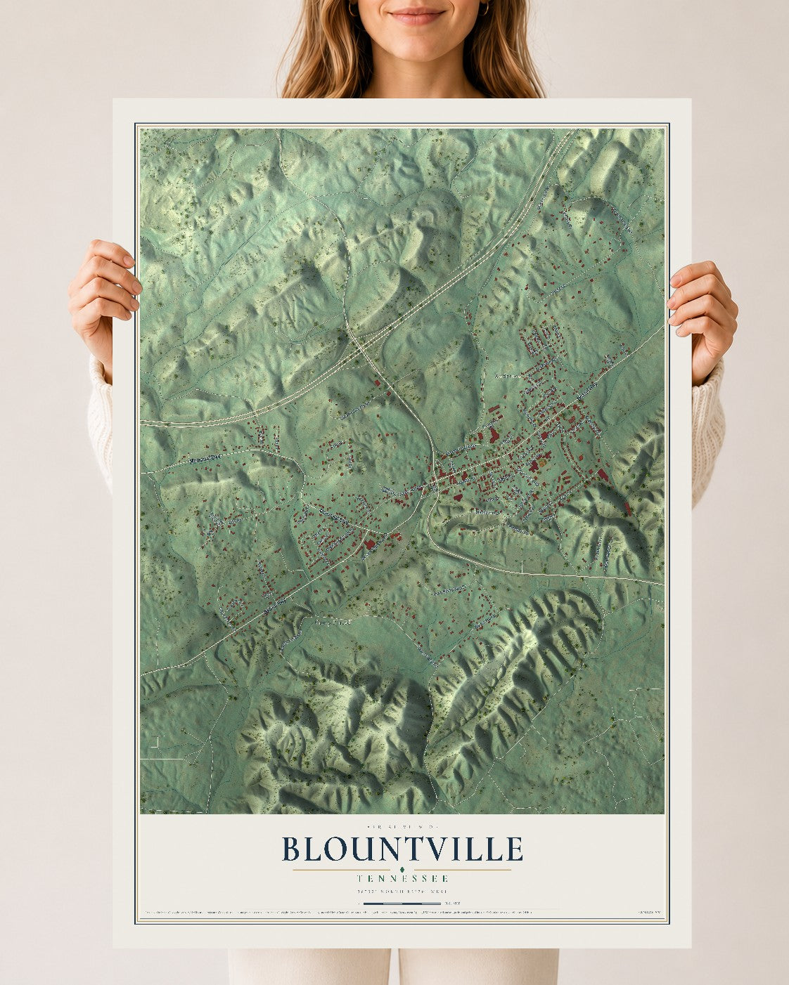 Map of Blountville, Tennessee, 24 x 36 inch unframed archival matte print