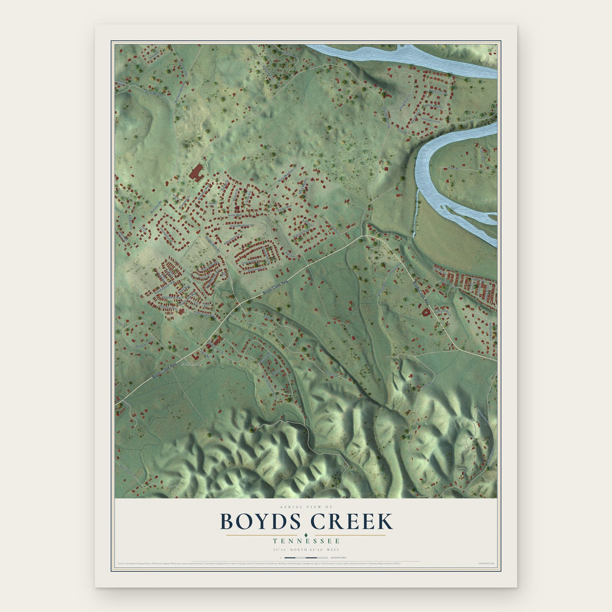 Boyds Creek, Tennessee map print, the full design