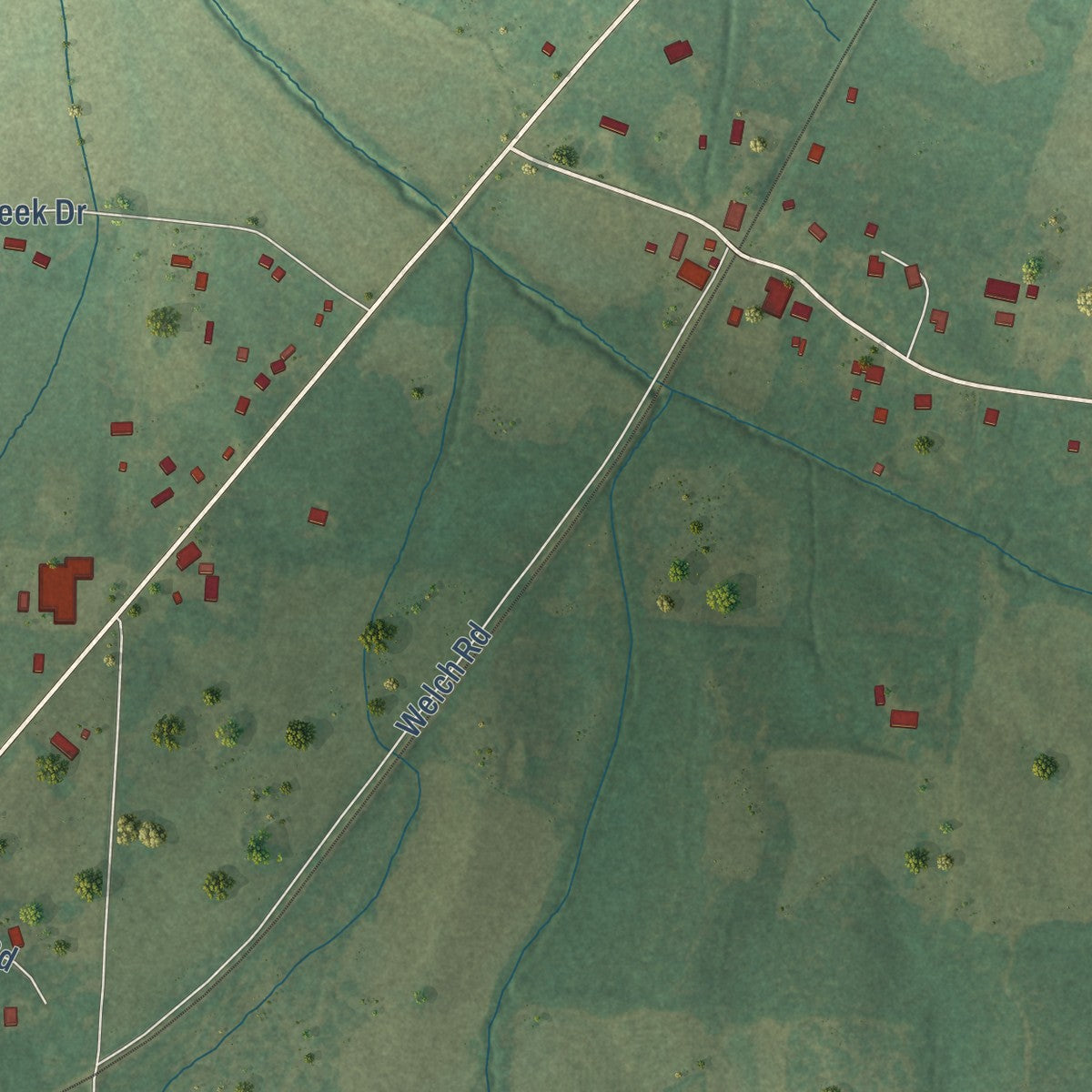 Close-up of the map of Braden, Tennessee print showing street and building detail