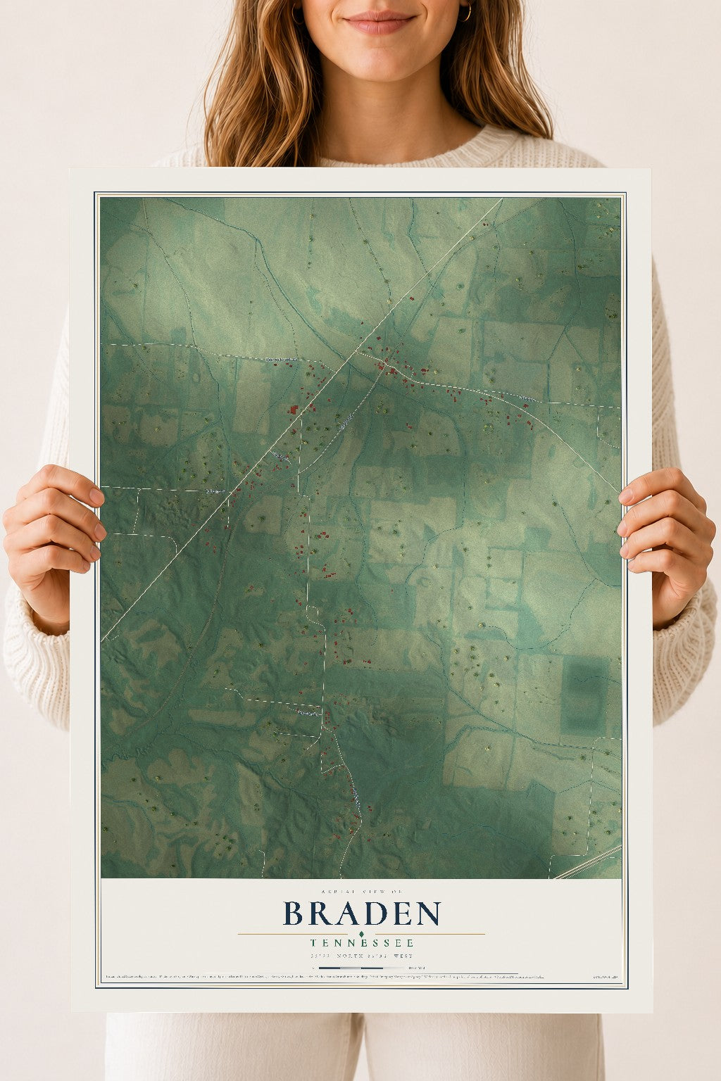 Map of Braden, Tennessee, 18 x 24 inch unframed archival matte print