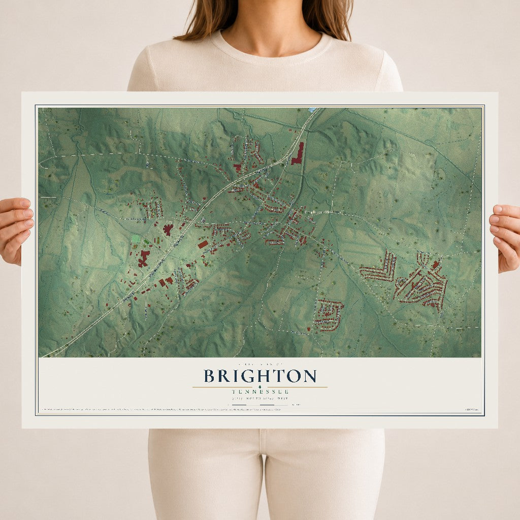 Map of Brighton, Tennessee, 18 x 24 inch unframed archival matte print