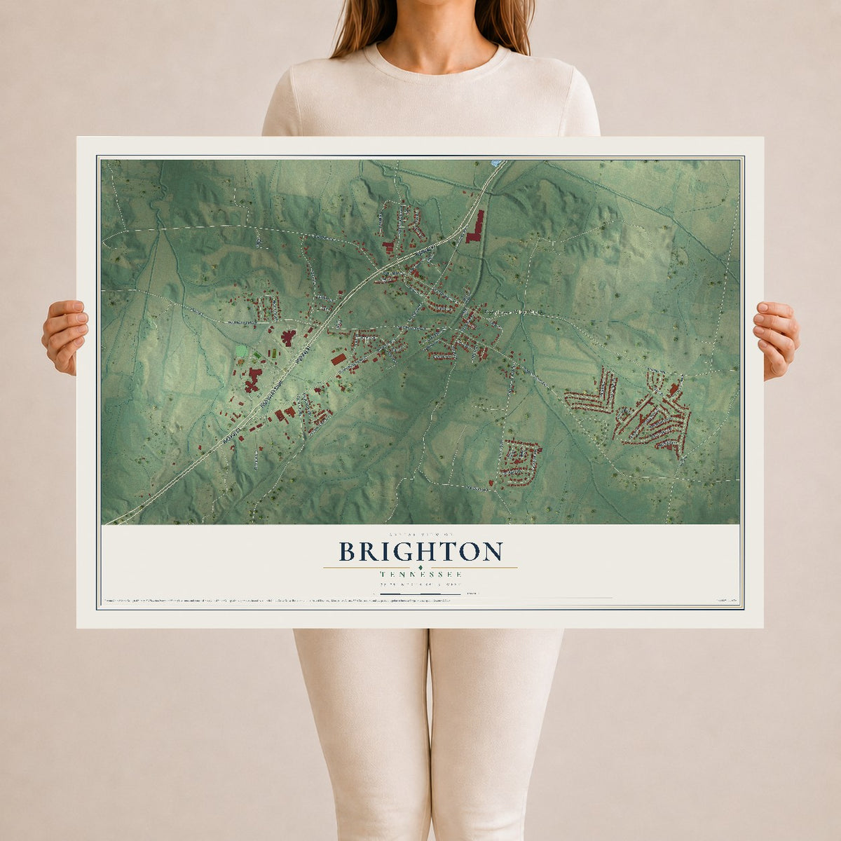 Map of Brighton, Tennessee, 24 x 36 inch unframed archival matte print