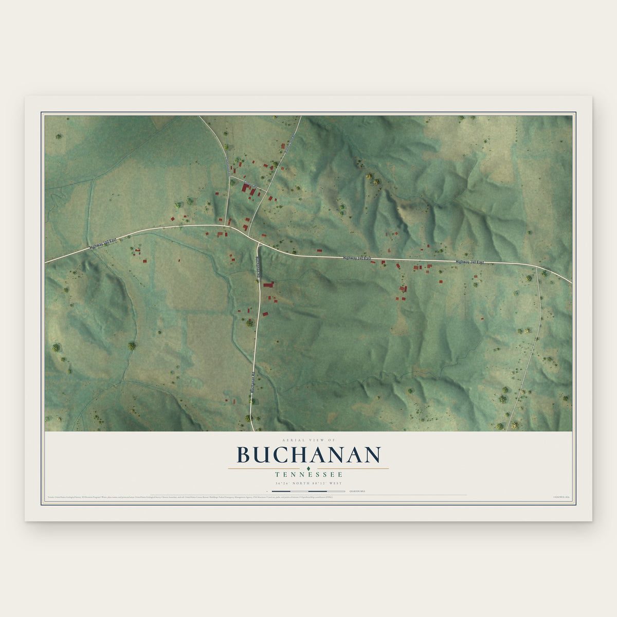 Buchanan, Tennessee map print, the full design