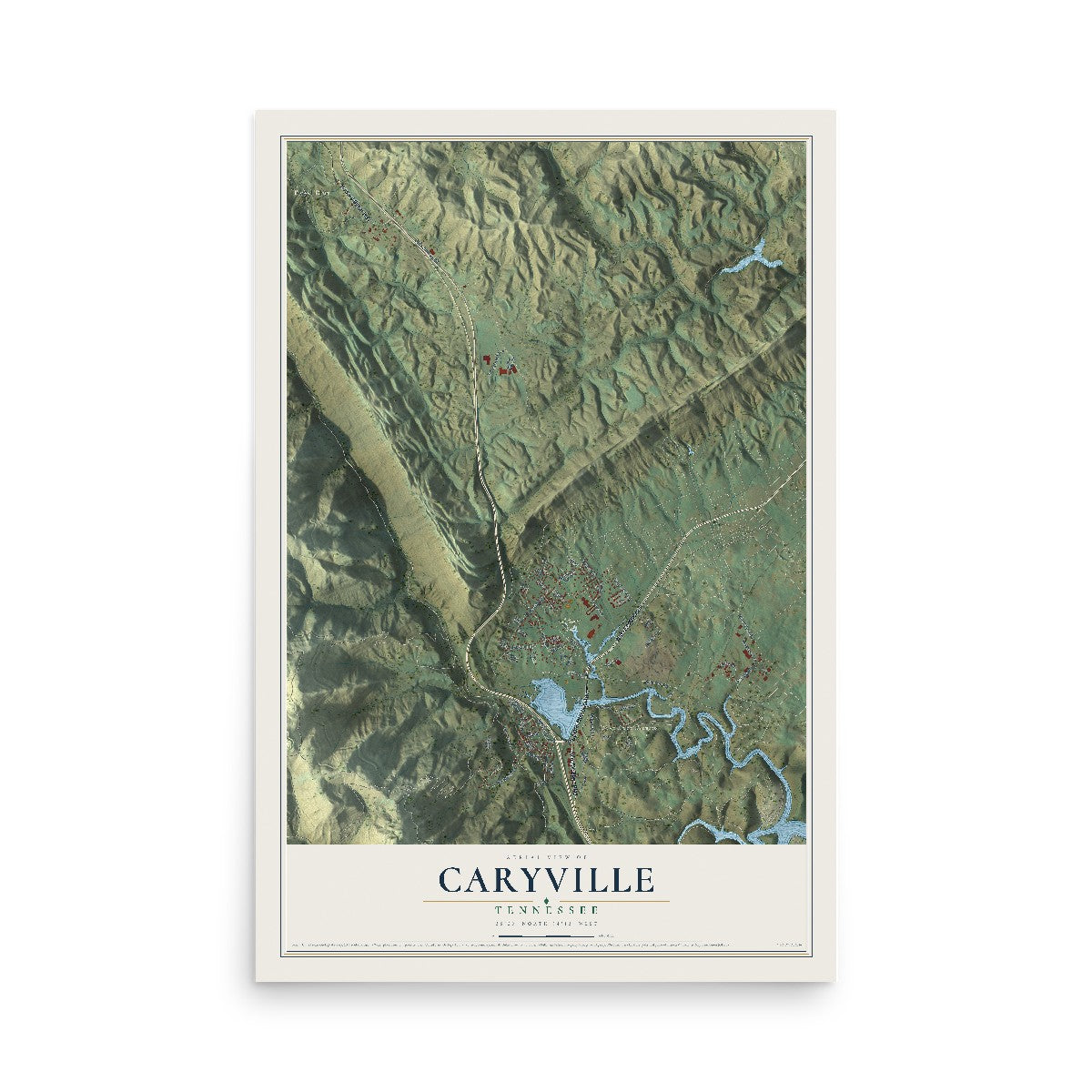 Map of Caryville, Tennessee, 12 x 18 inch unframed archival matte print