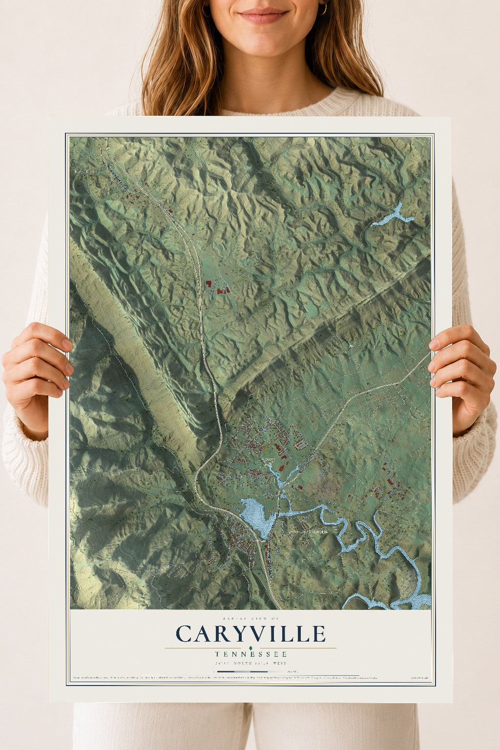 Map of Caryville, Tennessee, 18 x 24 inch unframed archival matte print