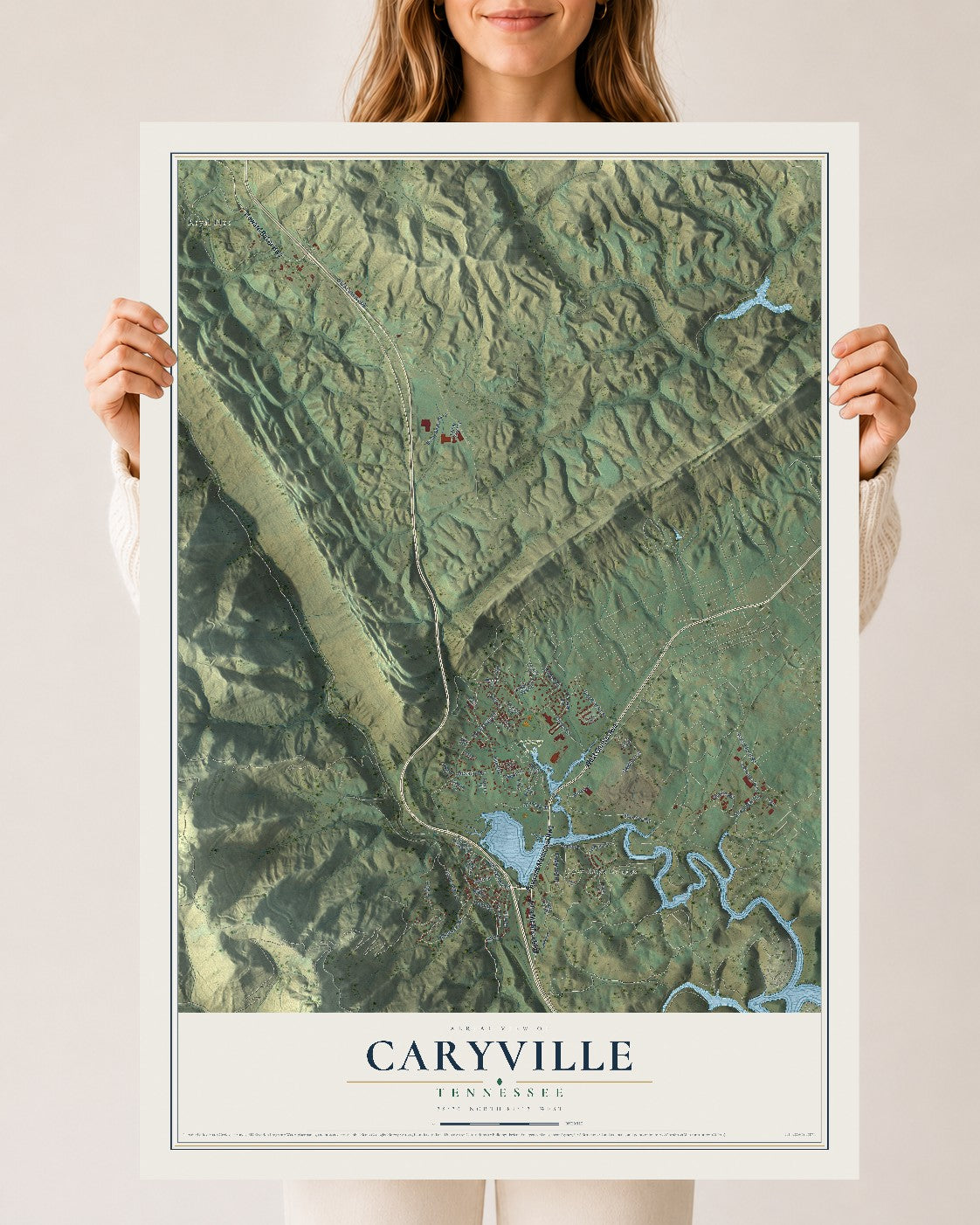 Map of Caryville, Tennessee, 24 x 36 inch unframed archival matte print