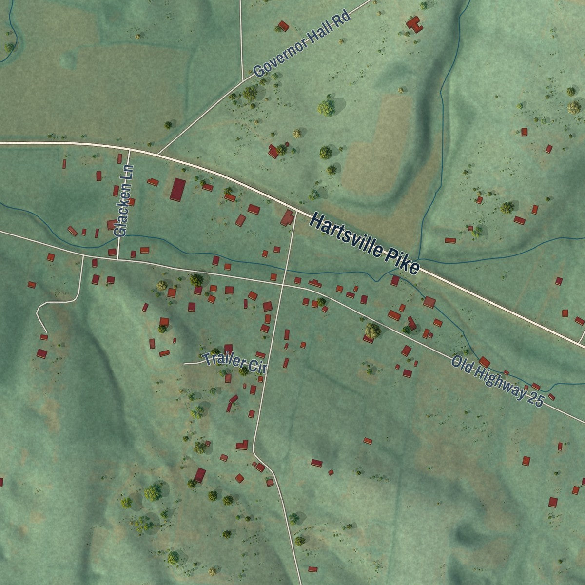 Close-up of the map of Castalian Springs, Tennessee print showing street and building detail