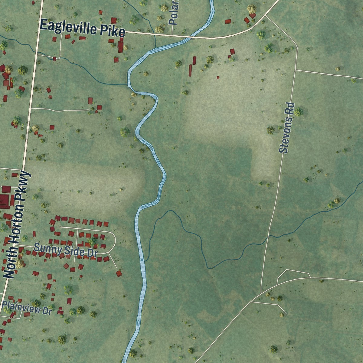 Second close-up of the map of Chapel Hill, Tennessee print showing more streets and buildings