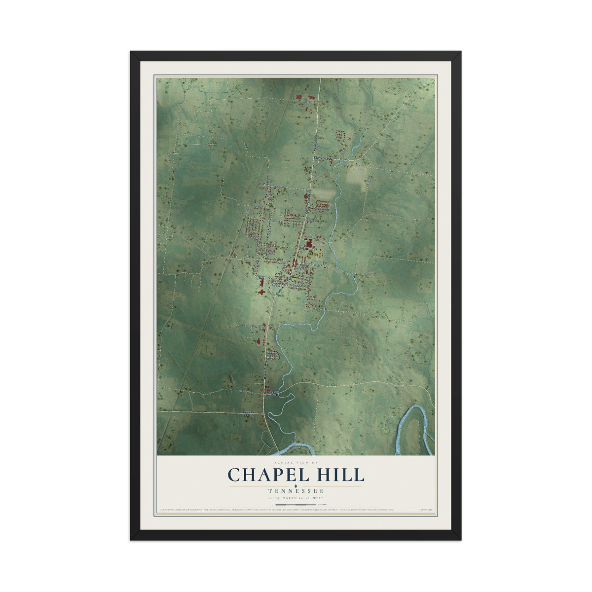 Map of Chapel Hill, Tennessee, 12 x 18 inch print in a black wood frame