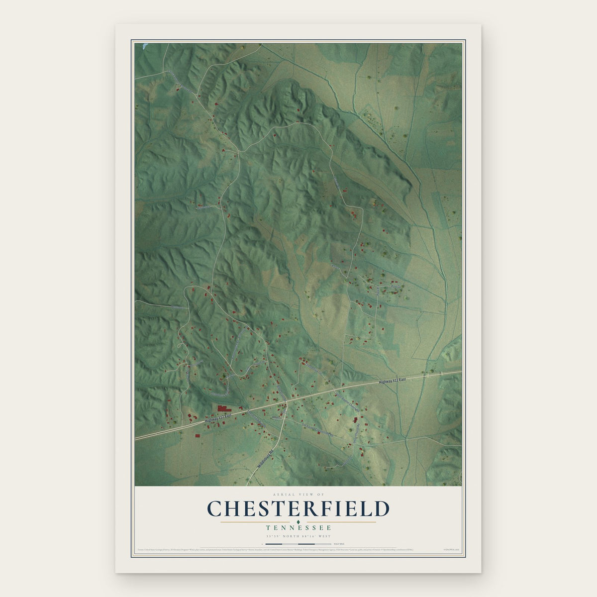 Chesterfield, Tennessee map print, the full design