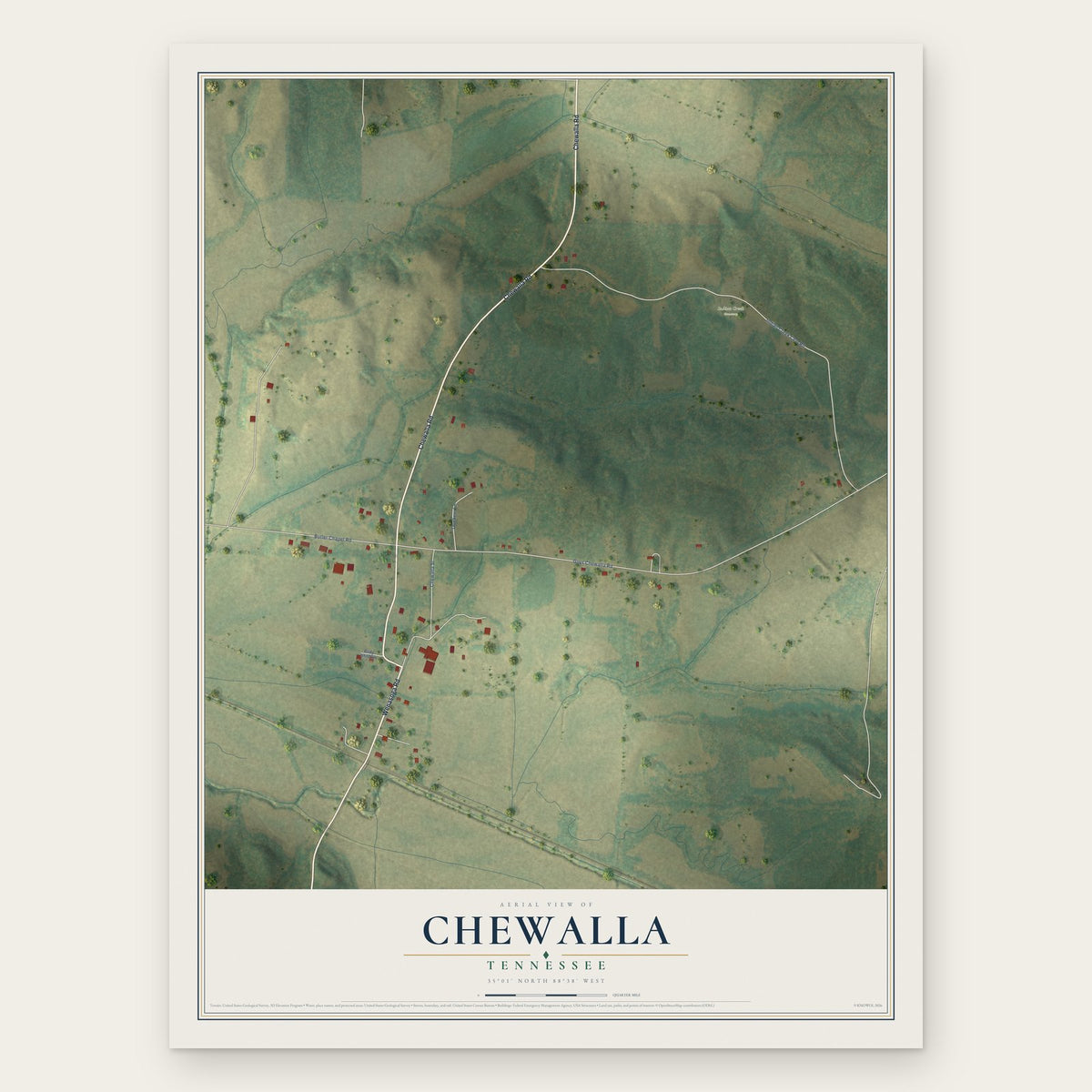 Chewalla, Tennessee map print, the full design