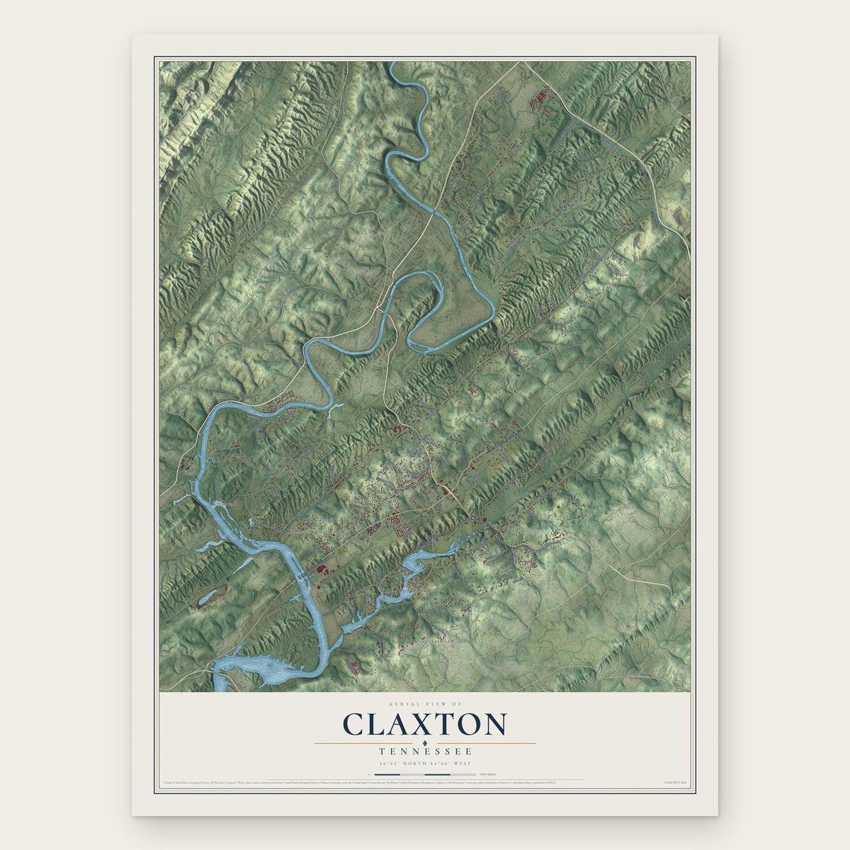 Claxton, Tennessee map print, the full design