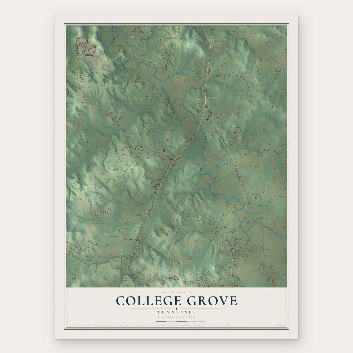 College Grove, Tennessee map print, the full design