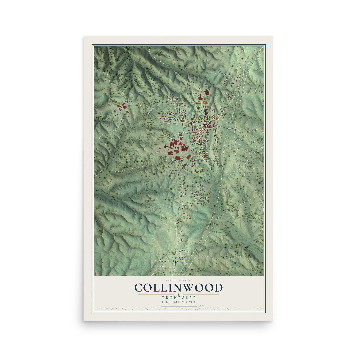 Map of Collinwood, Tennessee, 12 x 18 inch unframed archival matte print