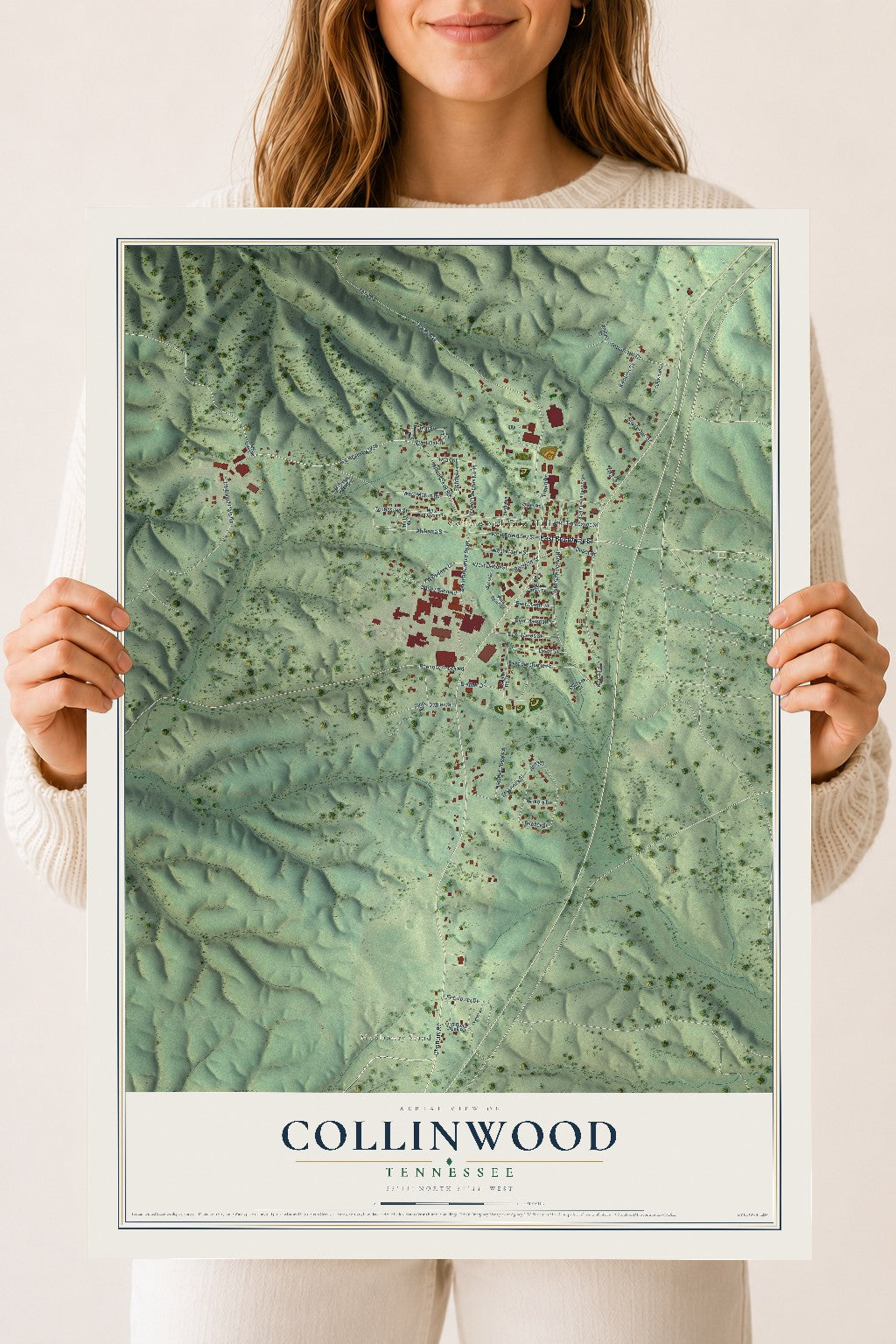 Map of Collinwood, Tennessee, 18 x 24 inch unframed archival matte print