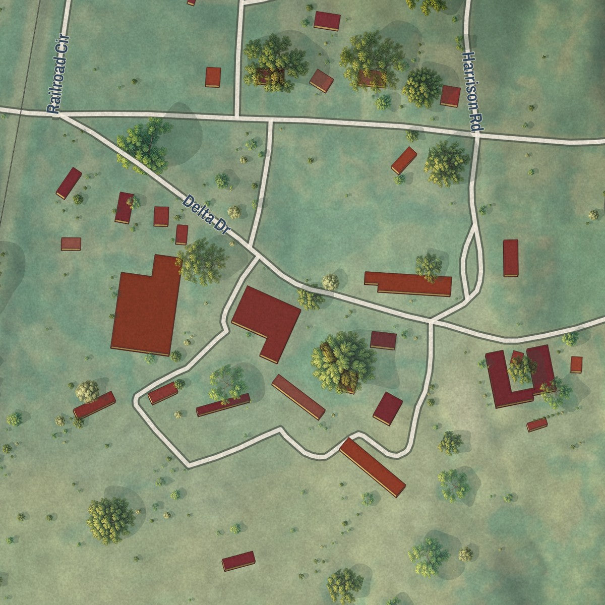 Close-up of the map of Conasauga, Tennessee print showing street and building detail