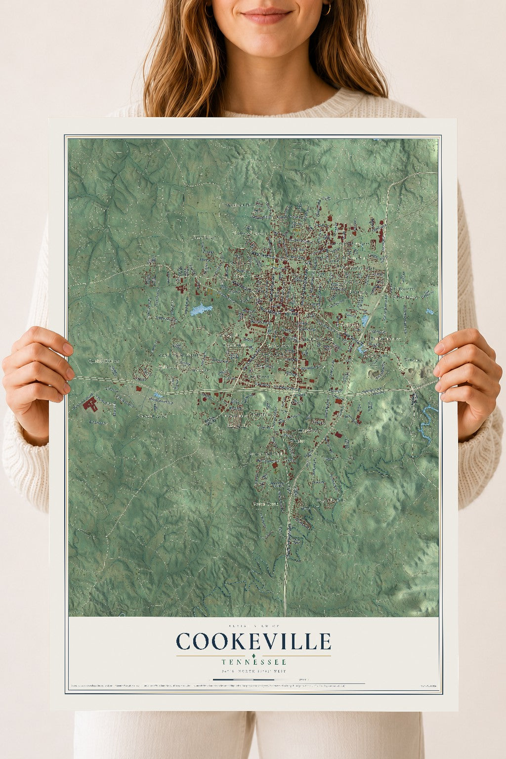 Map of Cookeville, Tennessee, 18 x 24 inch unframed archival matte print