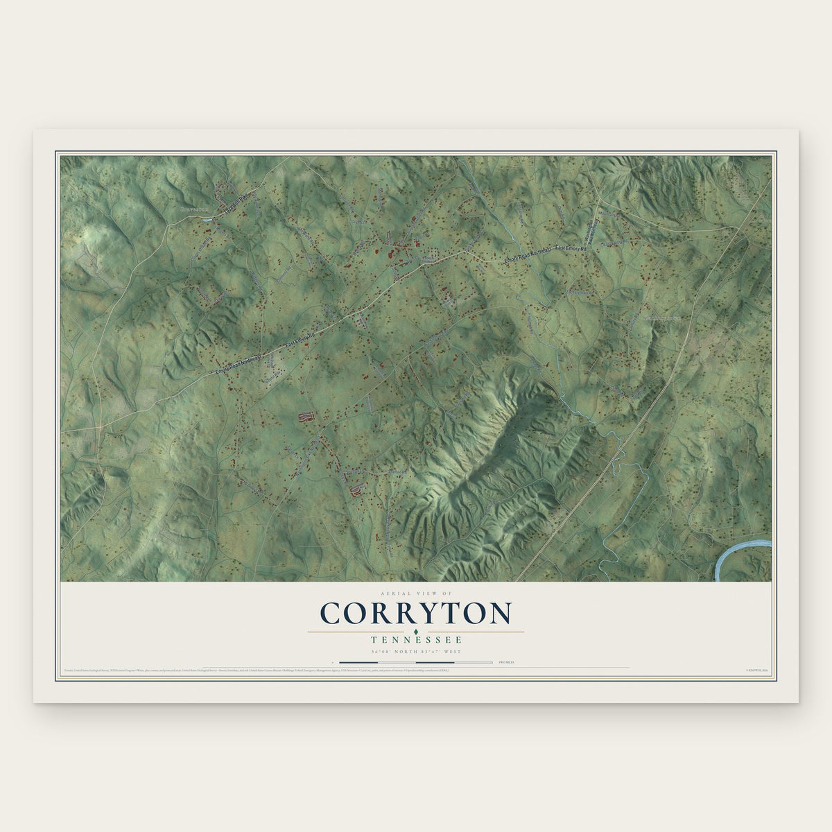 Corryton, Tennessee map print, the full design