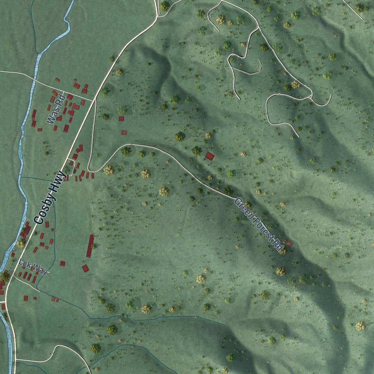 Second close-up of the map of Cosby, Tennessee print showing more streets and buildings