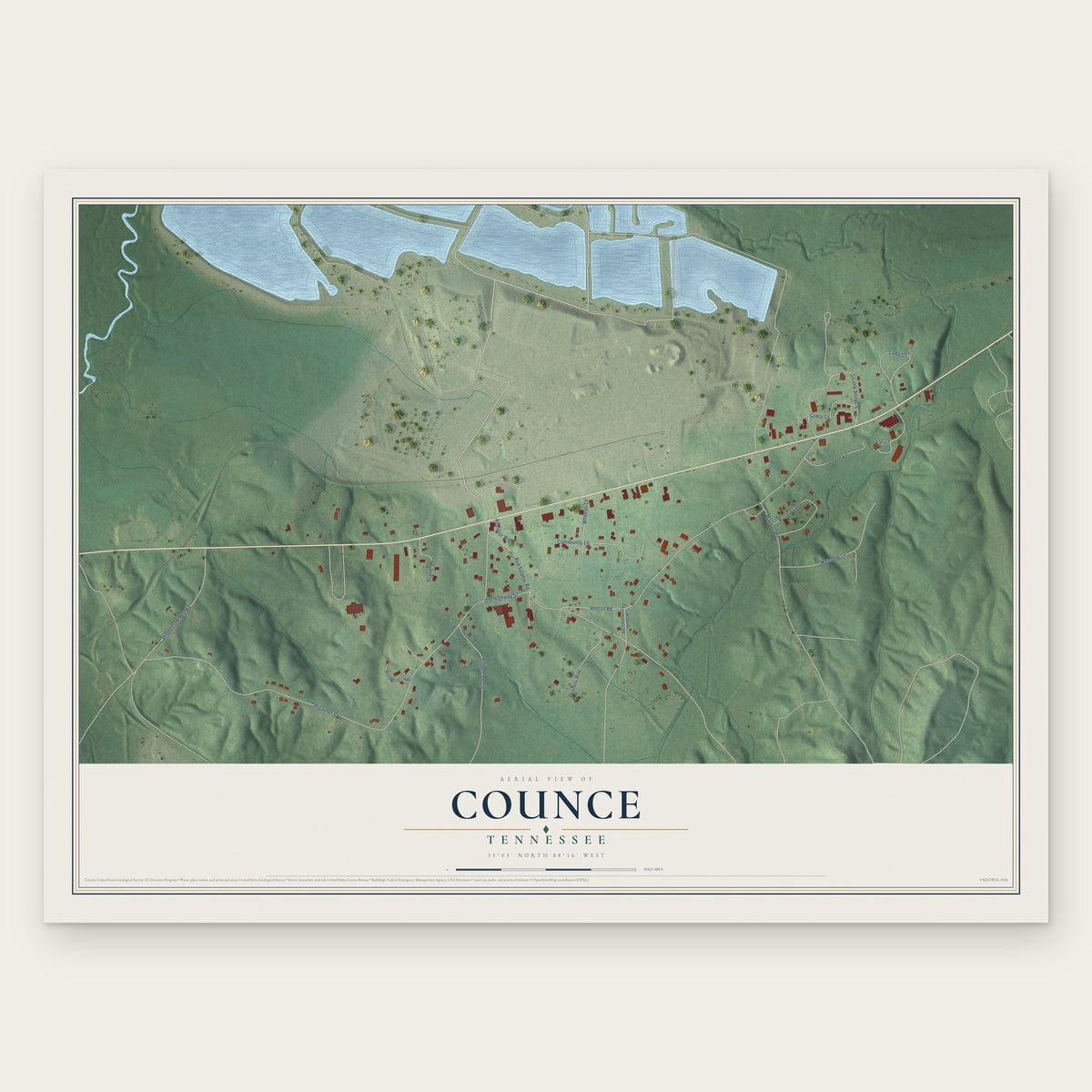 Counce, Tennessee map print, the full design
