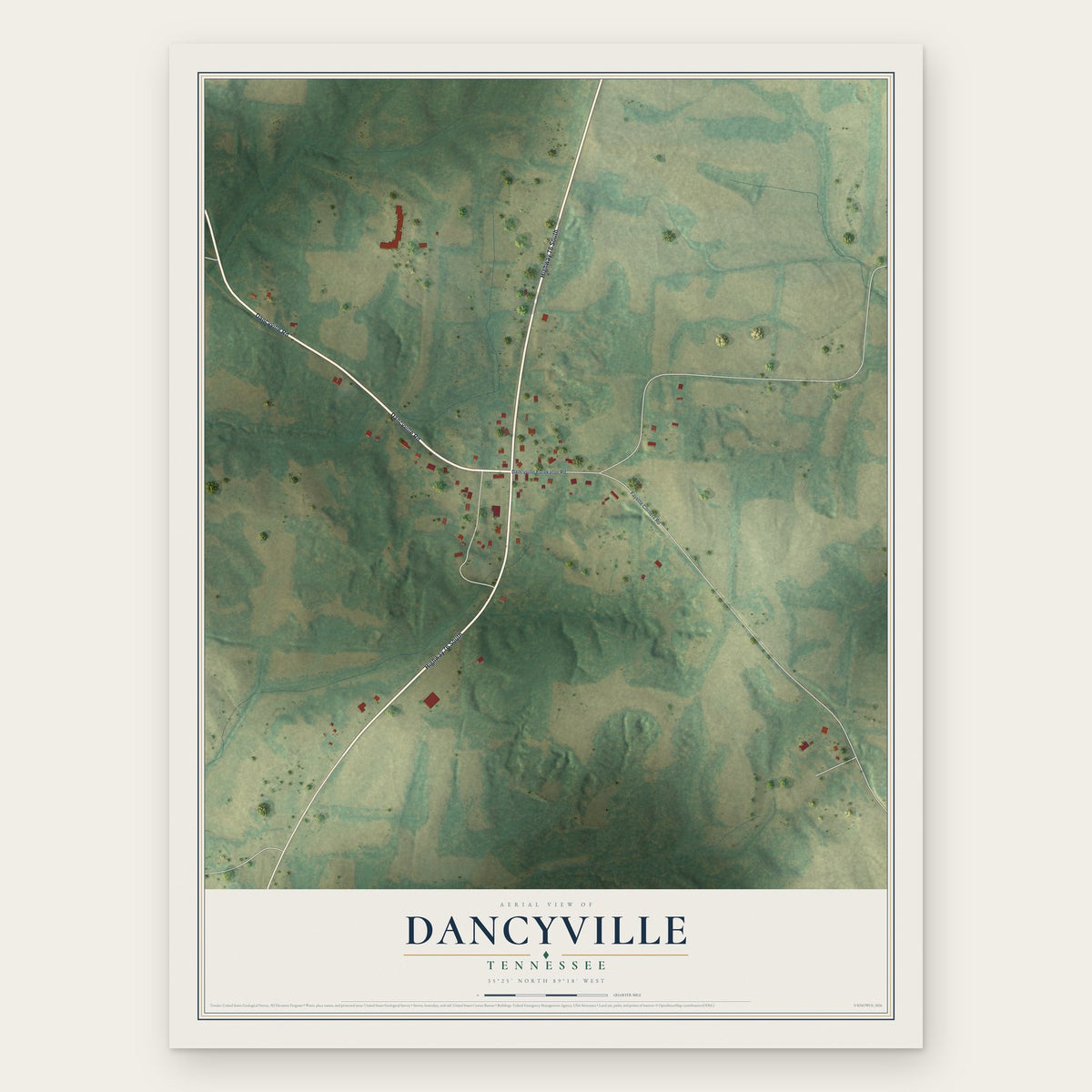 Dancyville, Tennessee map print, the full design