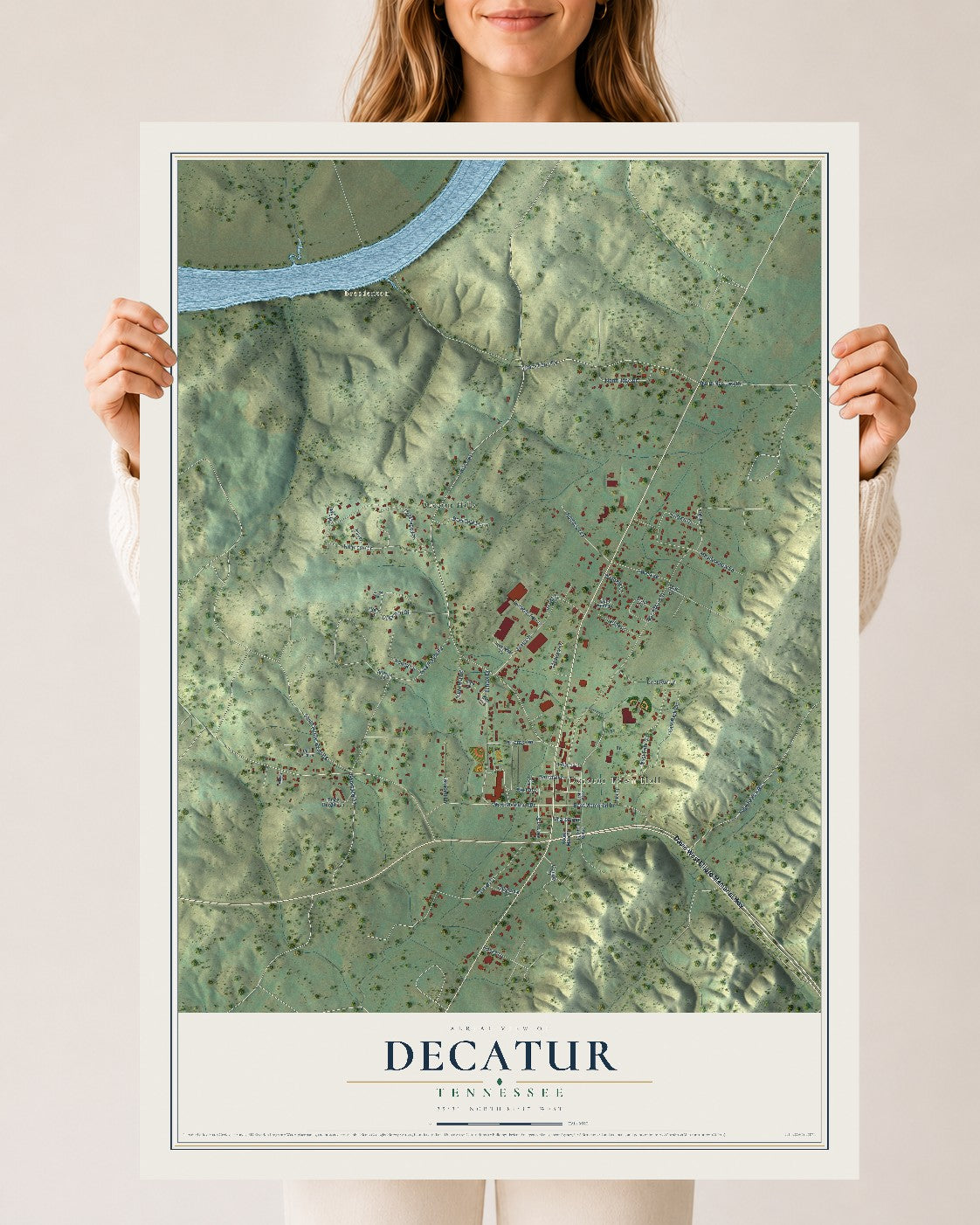 Map of Decatur, Tennessee, 24 x 36 inch unframed archival matte print