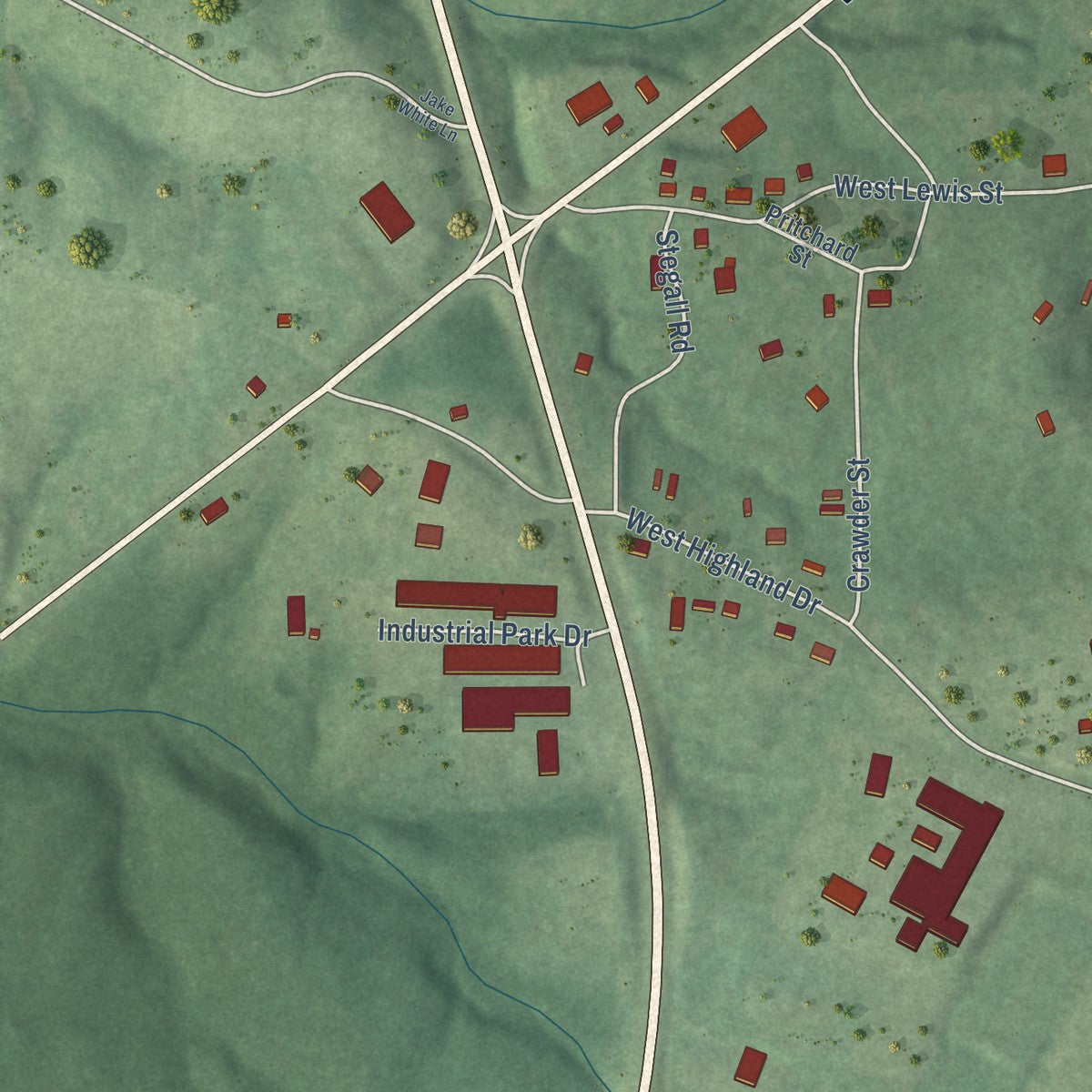Second close-up of the map of Decaturville, Tennessee print showing more streets and buildings