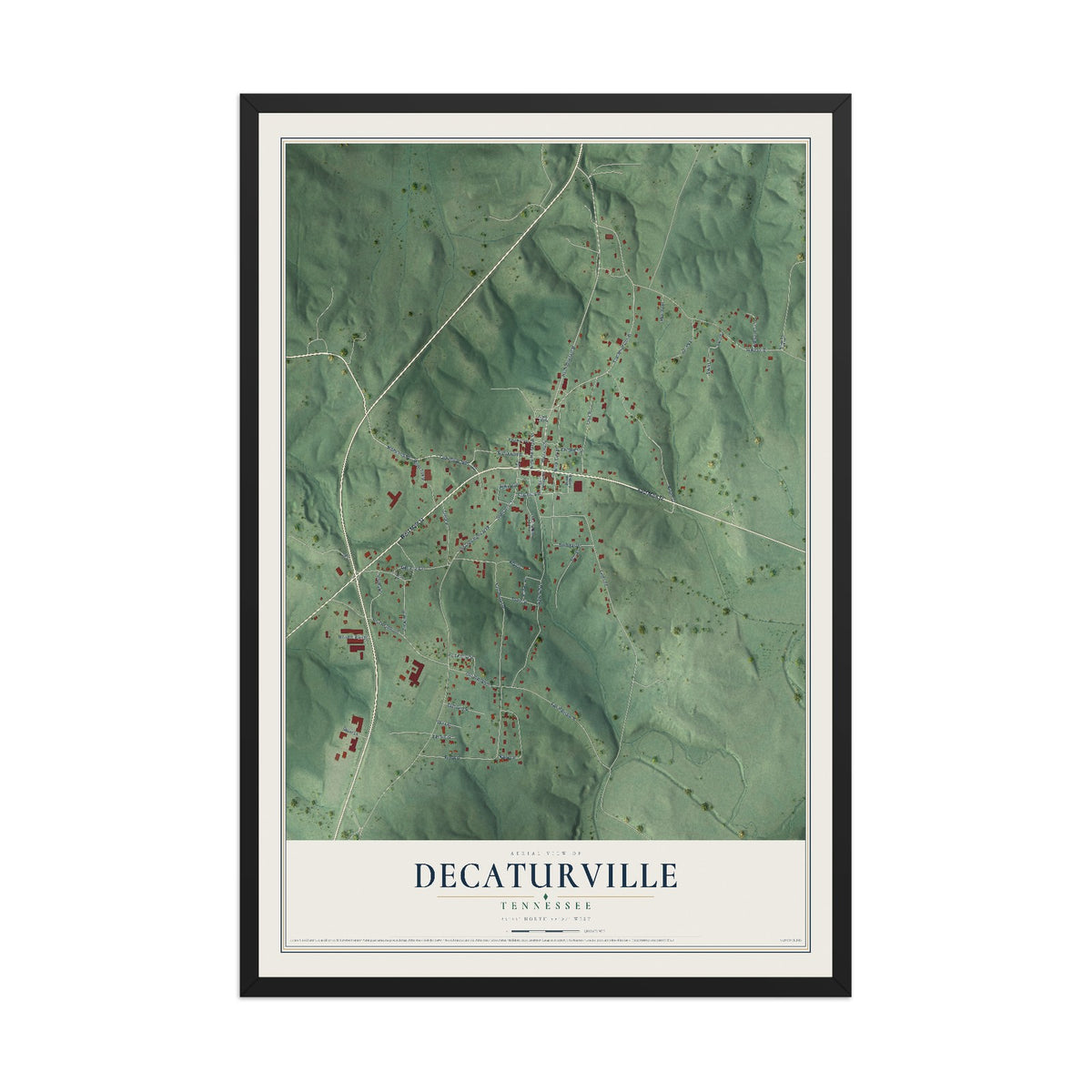 Map of Decaturville, Tennessee, 12 x 18 inch print in a black wood frame
