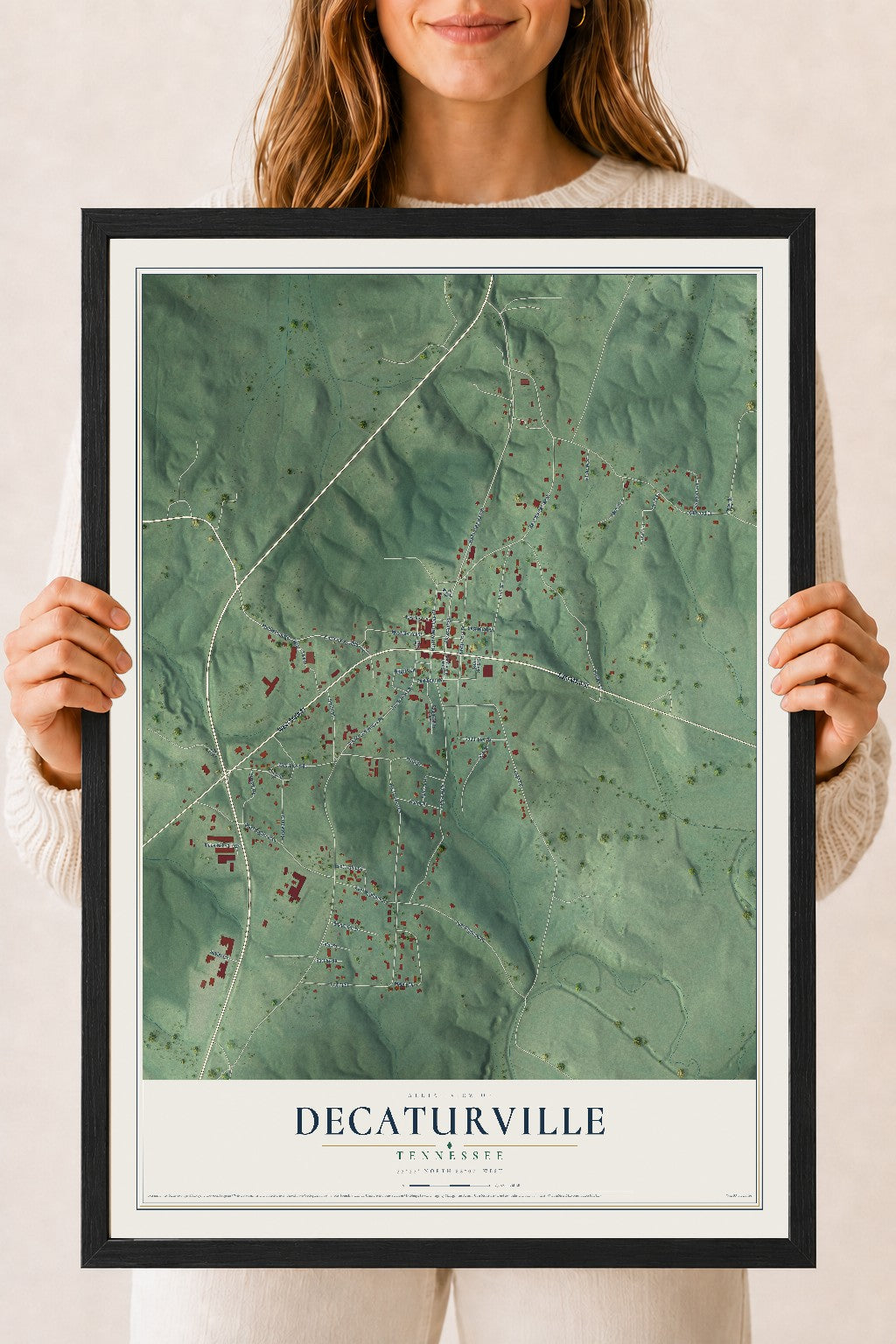 Map of Decaturville, Tennessee, 18 x 24 inch print in a black wood frame