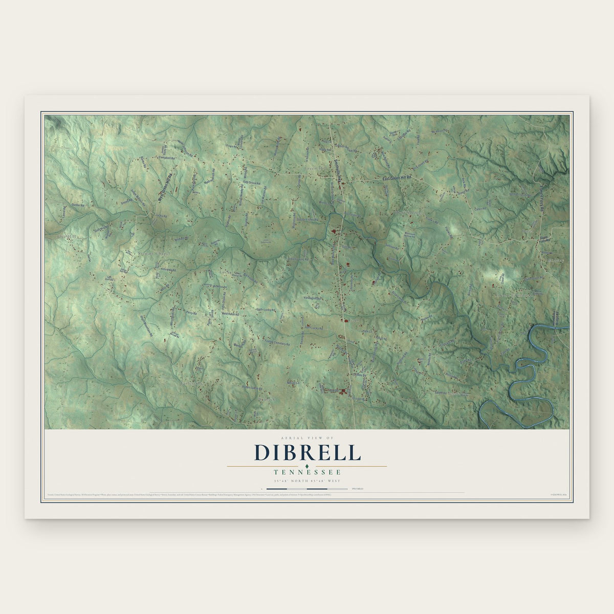 Dibrell, Tennessee map print, the full design