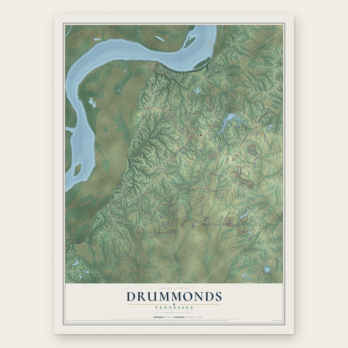 Drummonds, Tennessee map print, the full design
