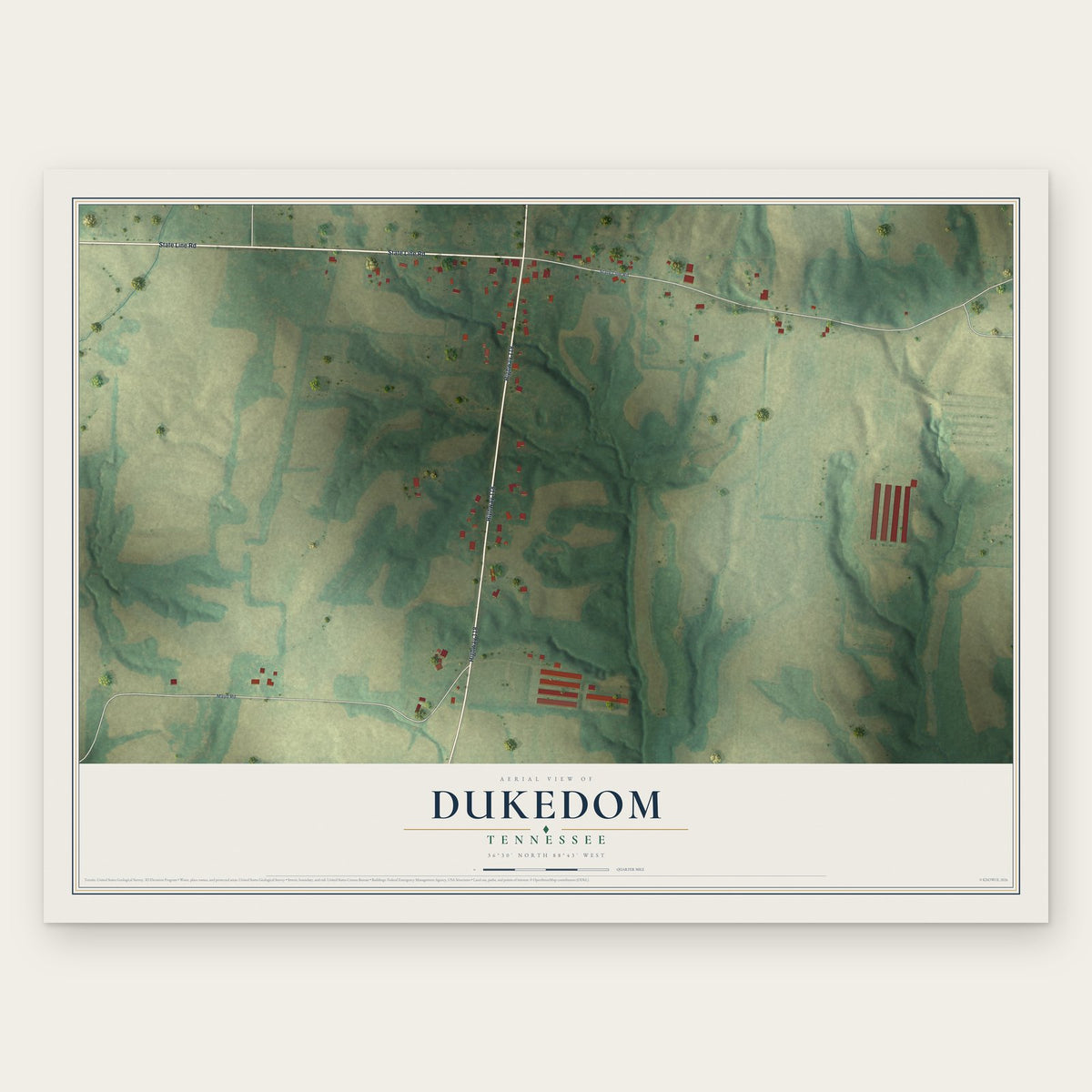 Dukedom, Tennessee map print, the full design