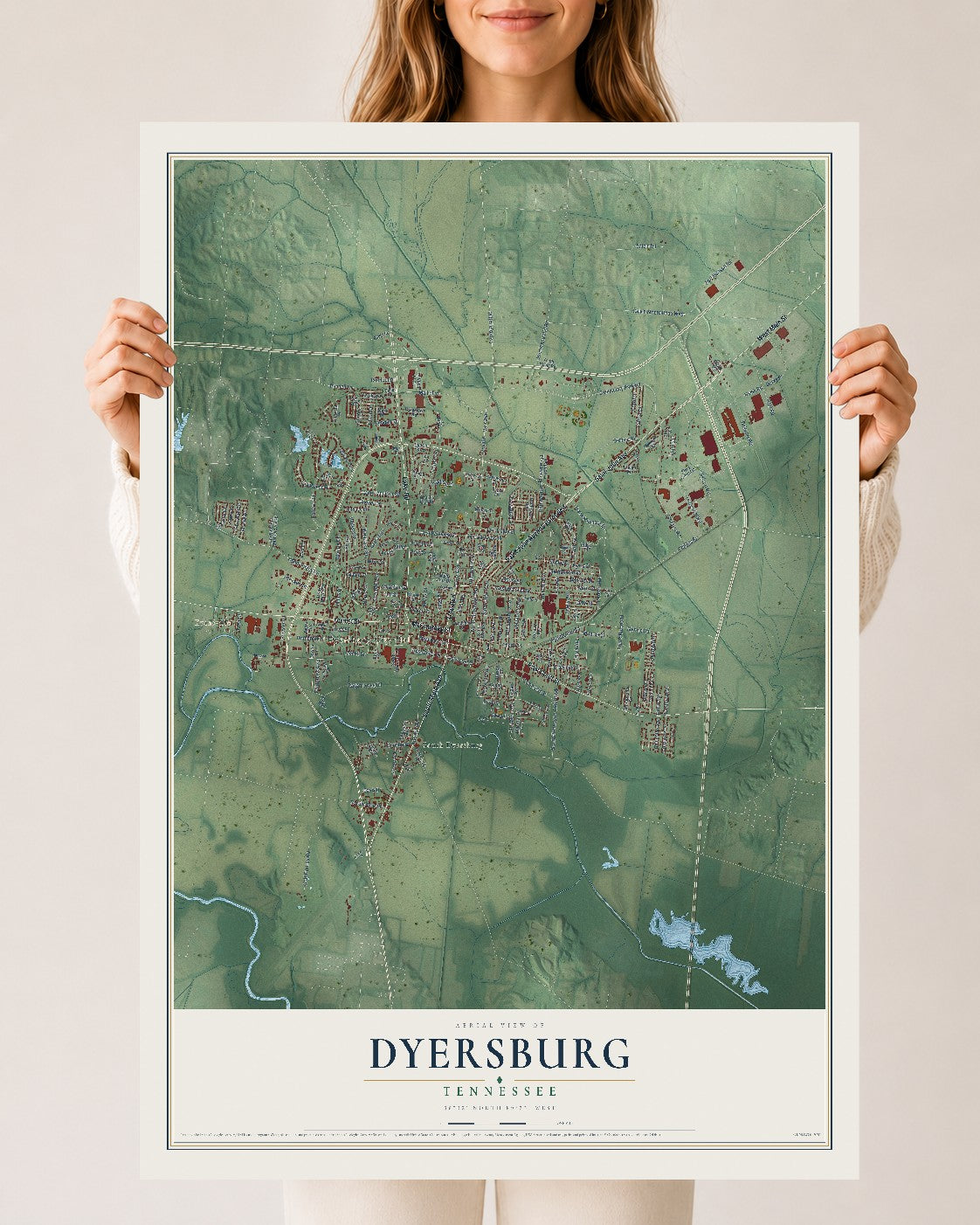 Map of Dyersburg, Tennessee, 24 x 36 inch unframed archival matte print