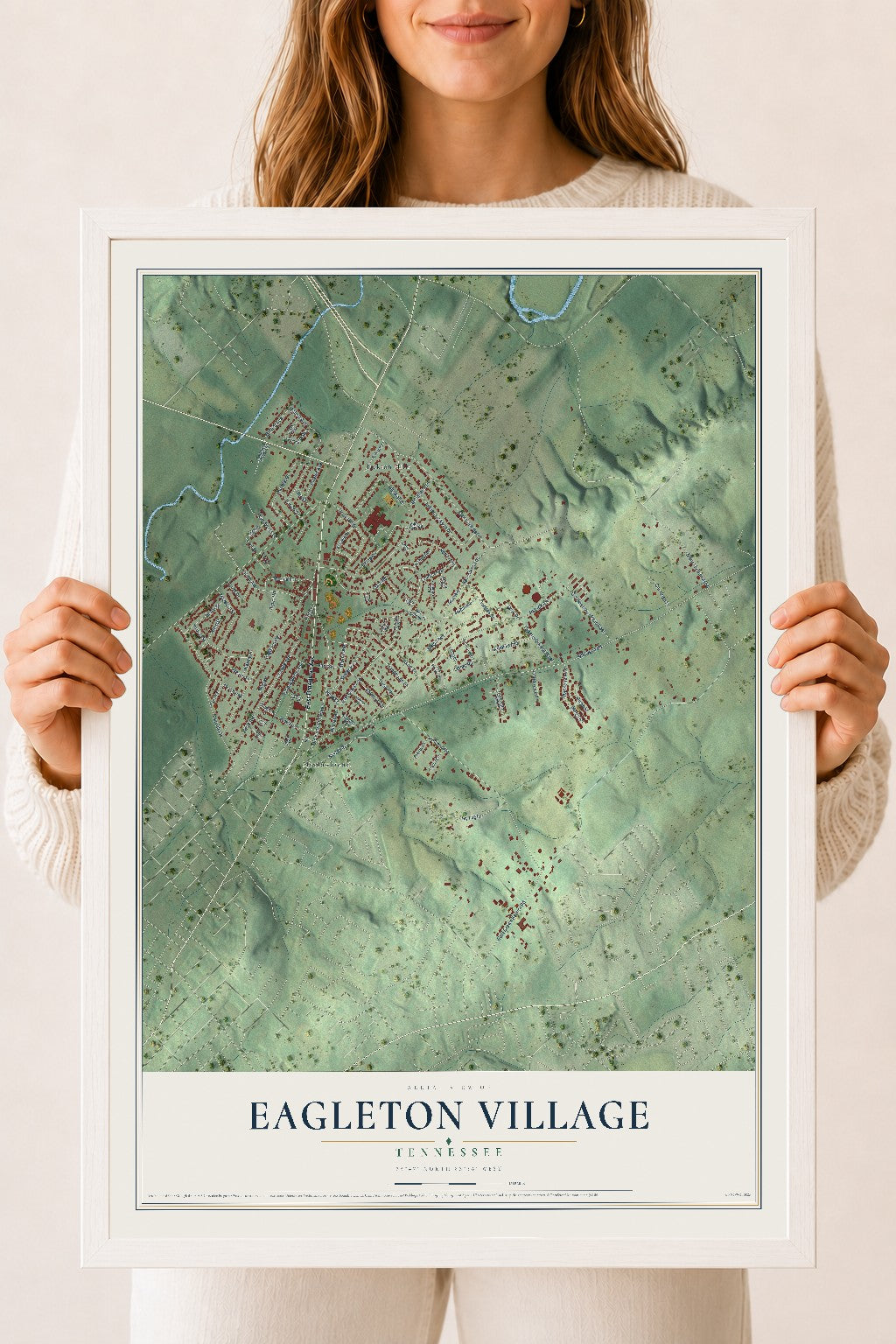 Map of Eagleton Village, Tennessee, 18 x 24 inch print in a white wood frame