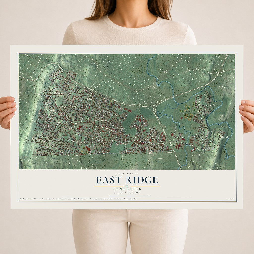 Map of East Ridge, Tennessee, 18 x 24 inch unframed archival matte print