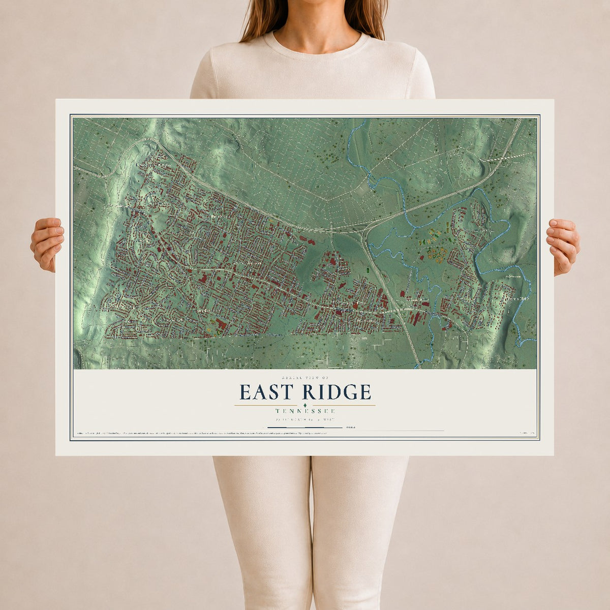 Map of East Ridge, Tennessee, 24 x 36 inch unframed archival matte print