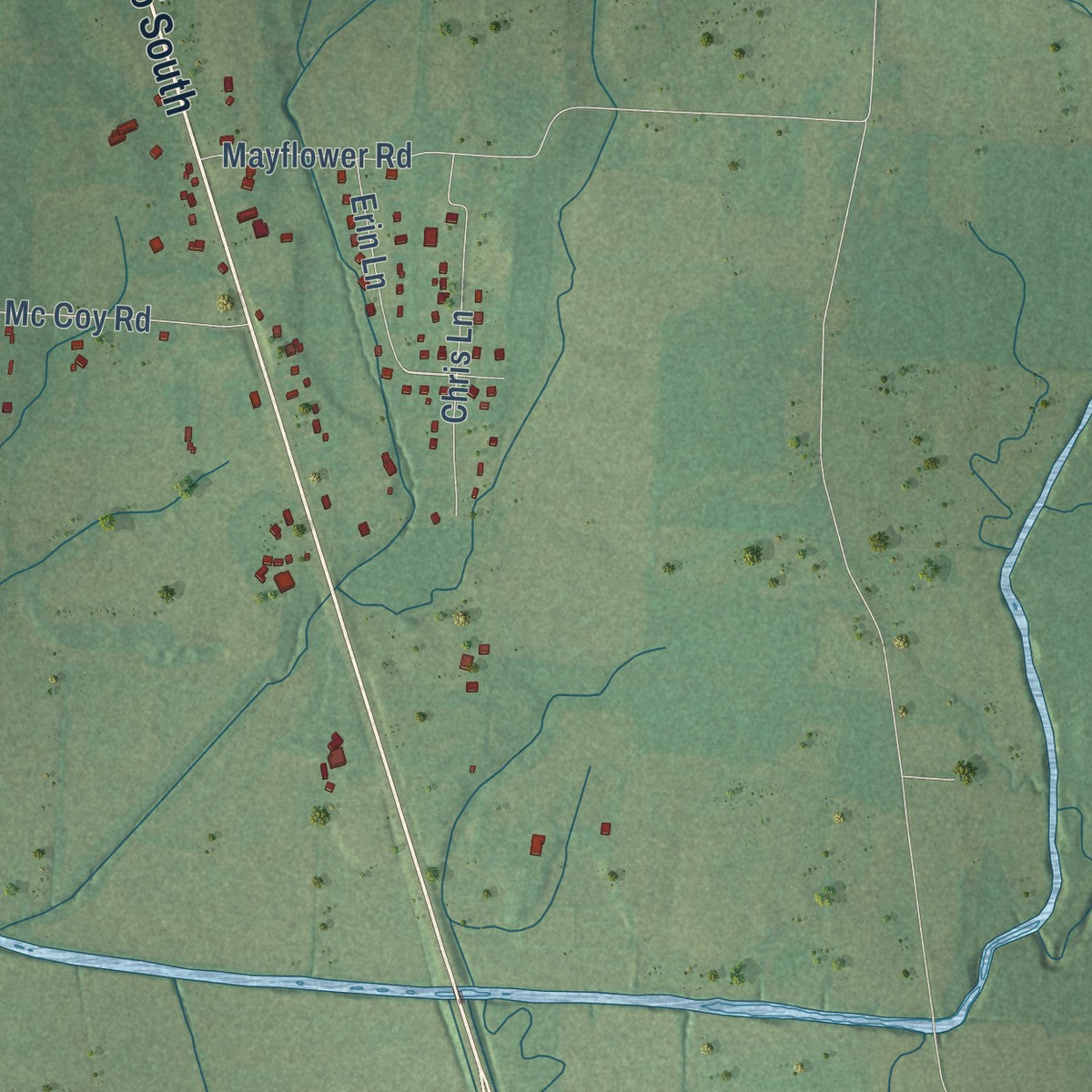 Close-up of the map of Eastview, Tennessee print showing street and building detail