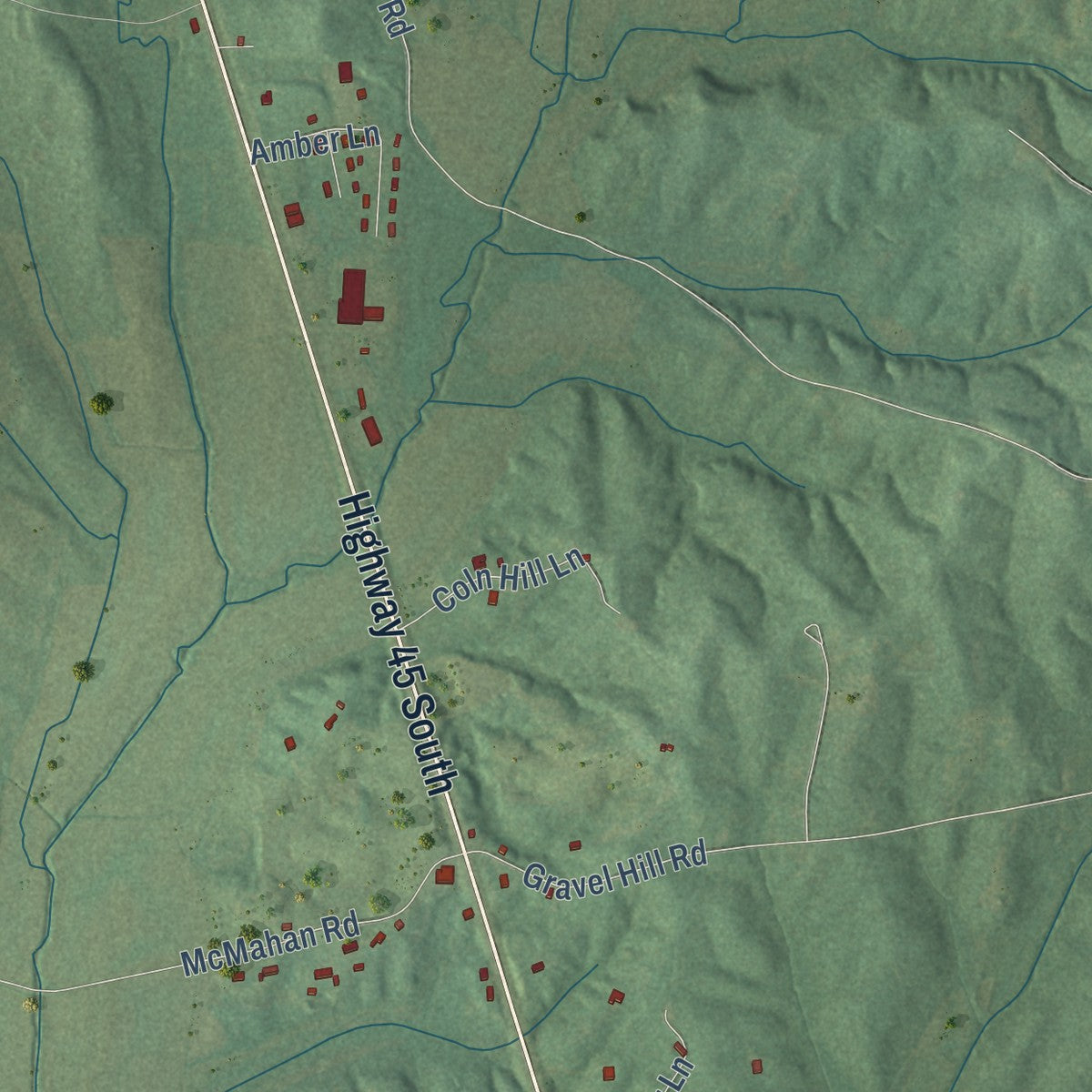 Second close-up of the map of Eastview, Tennessee print showing more streets and buildings