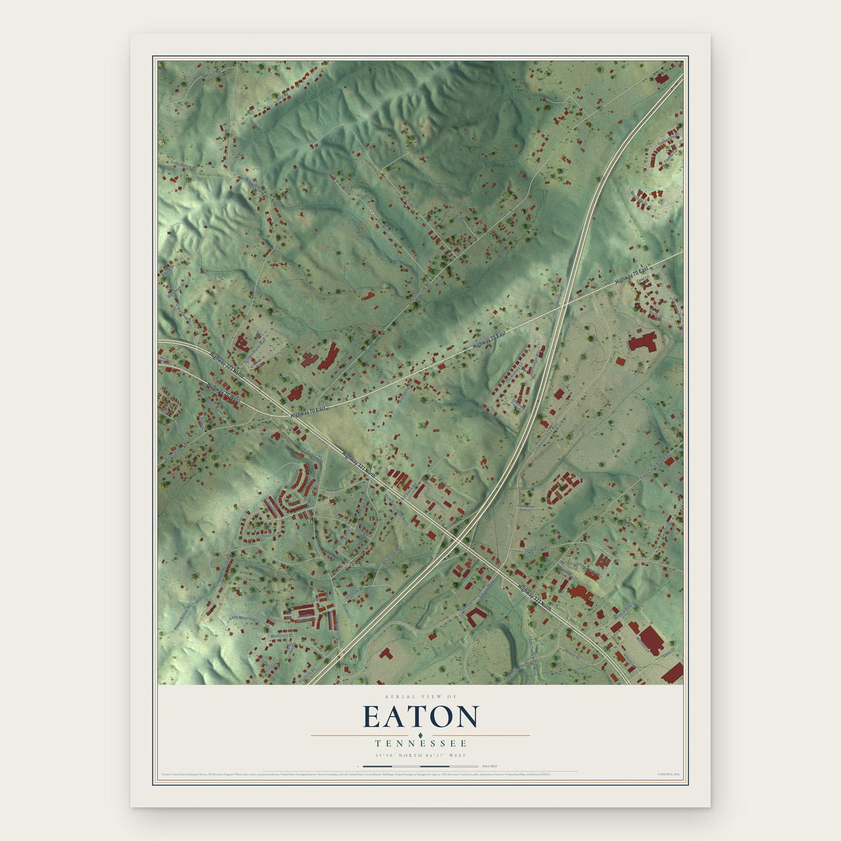 Eaton, Tennessee map print, the full design