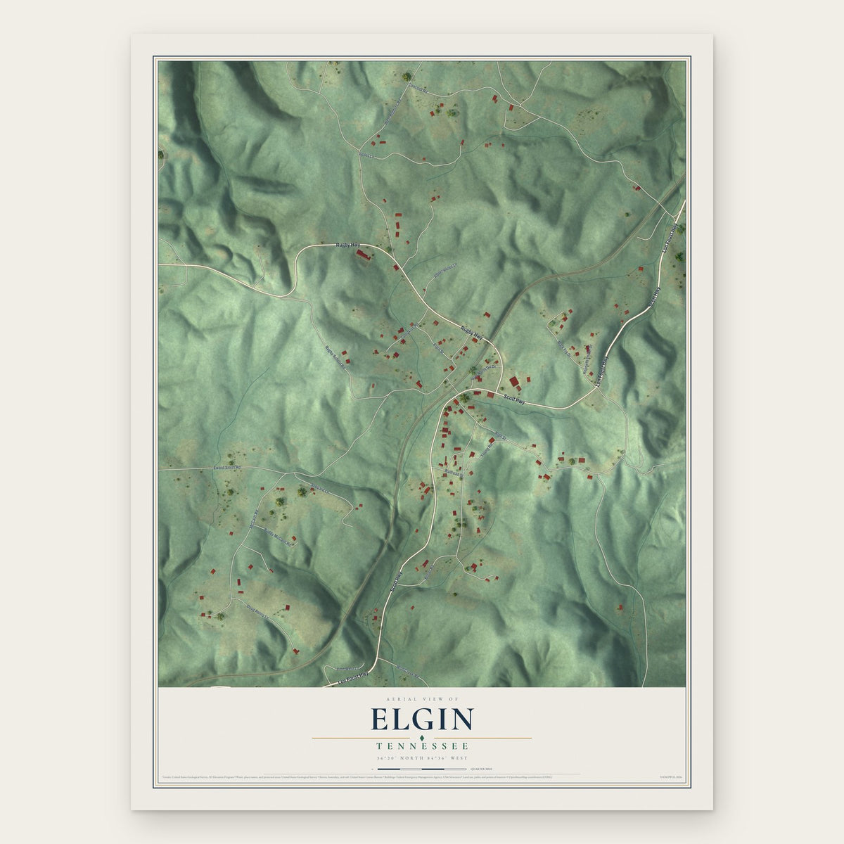 Elgin, Tennessee map print, the full design