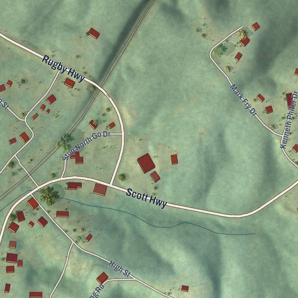 Close-up of the map of Elgin, Tennessee print showing street and building detail