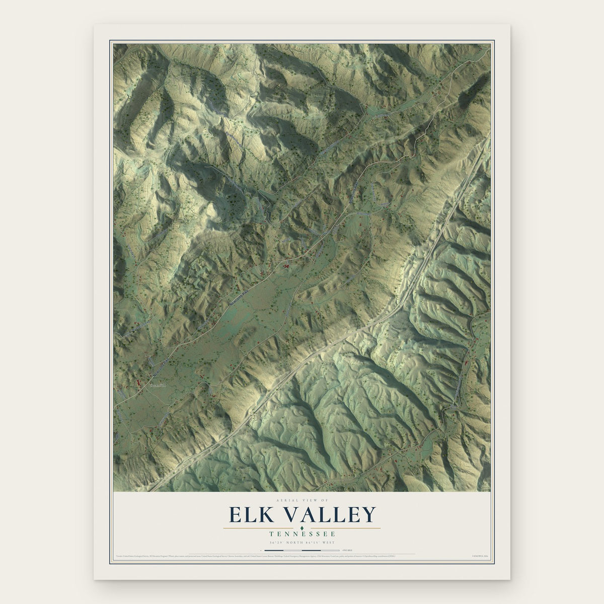 Elk Valley, Tennessee map print, the full design