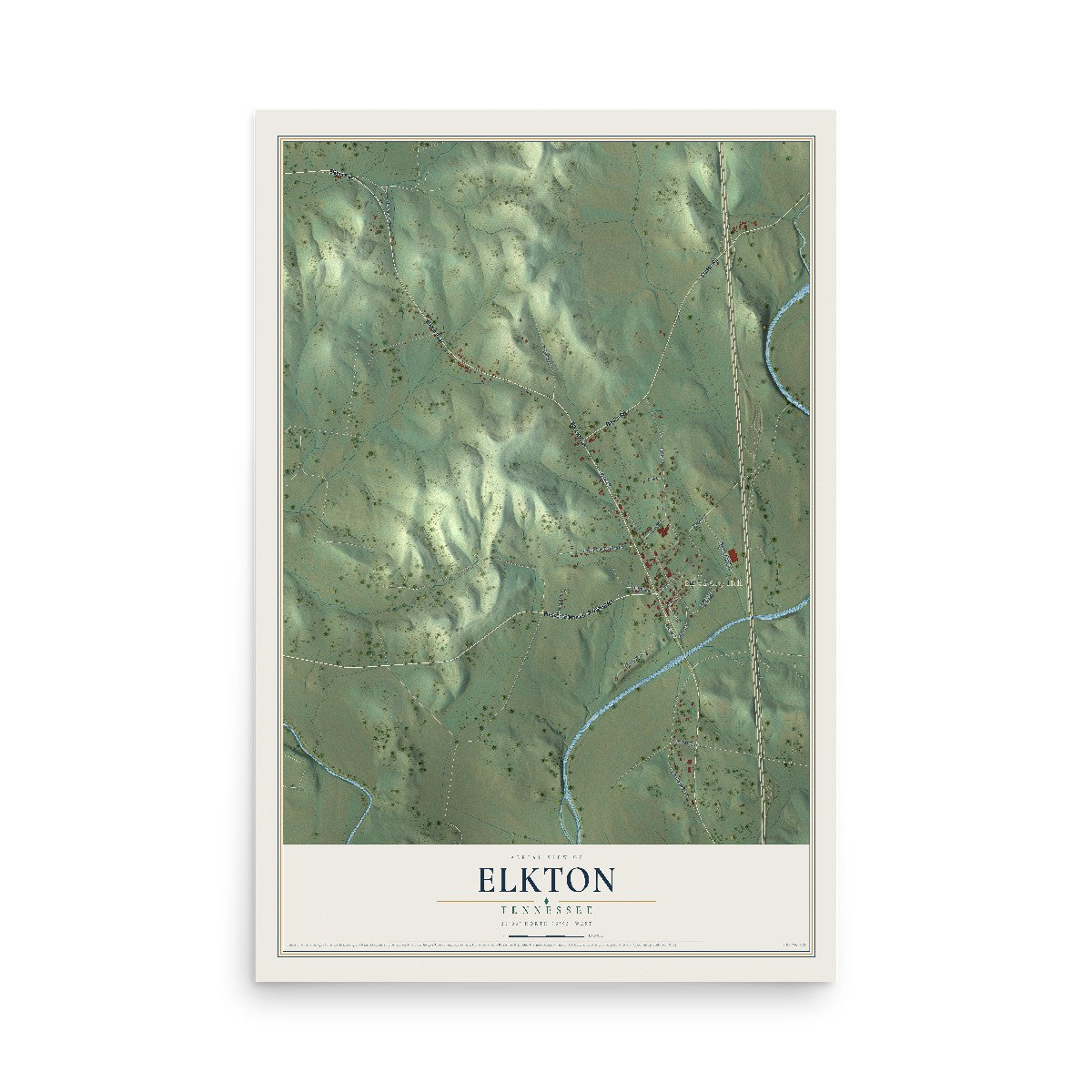 Map of Elkton, Tennessee, 12 x 18 inch unframed archival matte print