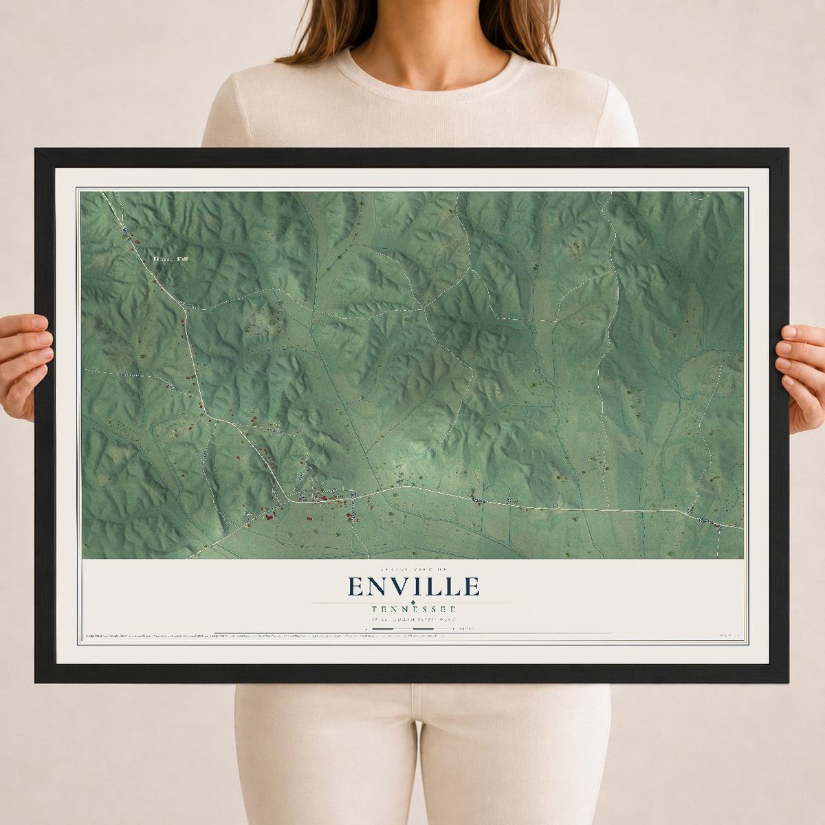 Map of Enville, Tennessee, 18 x 24 inch print in a black wood frame