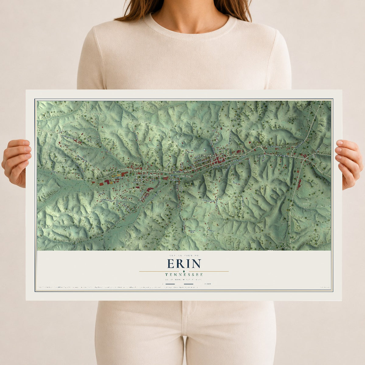 Map of Erin, Tennessee, 12 x 18 inch unframed archival matte print