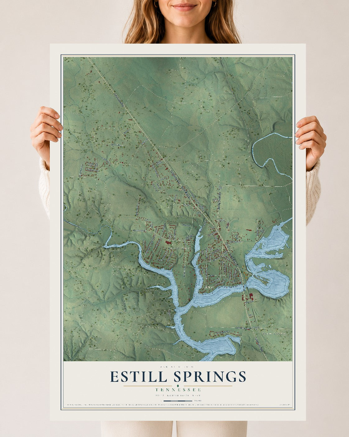 Map of Estill Springs, Tennessee, 24 x 36 inch unframed archival matte print