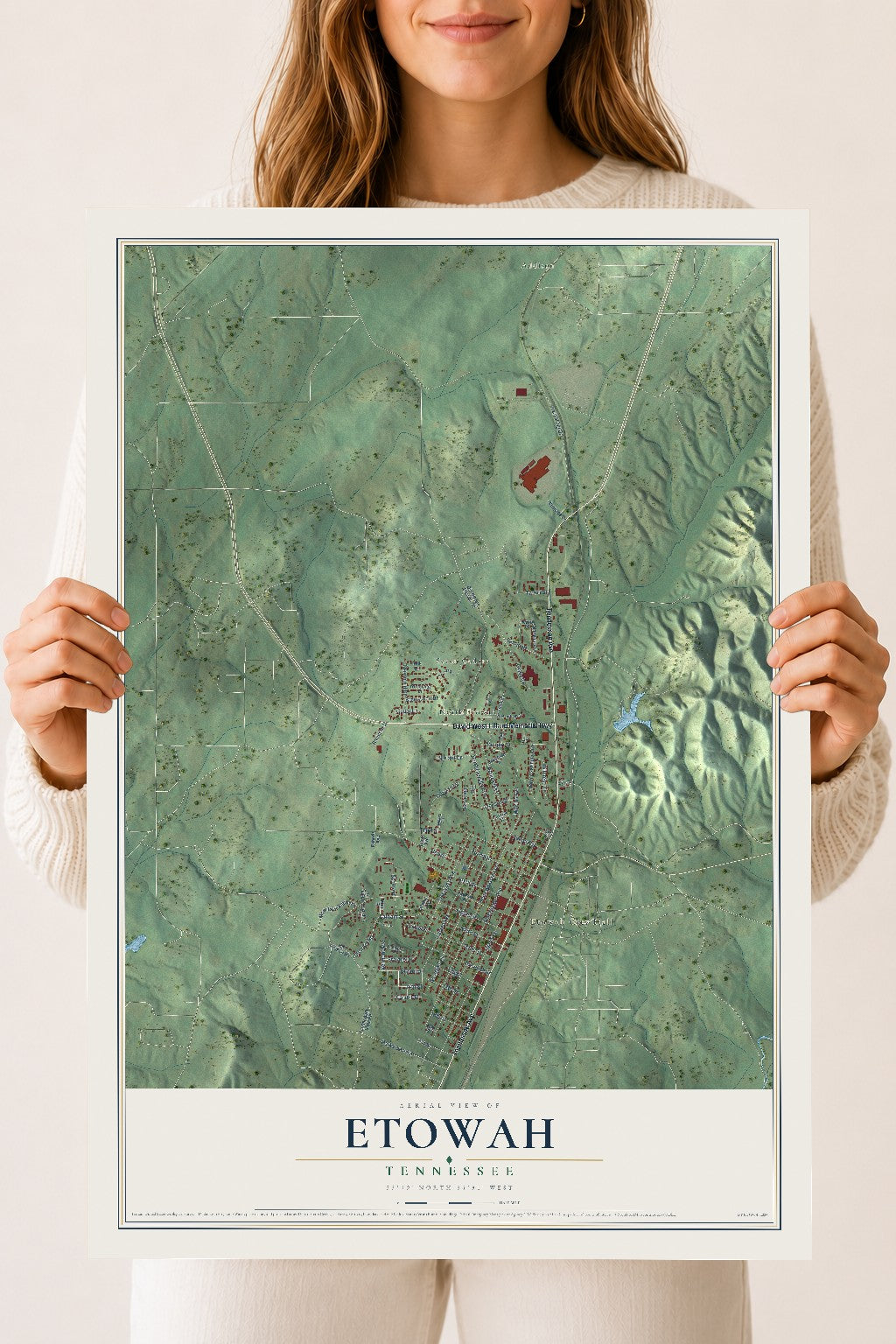 Map of Etowah, Tennessee, 18 x 24 inch unframed archival matte print