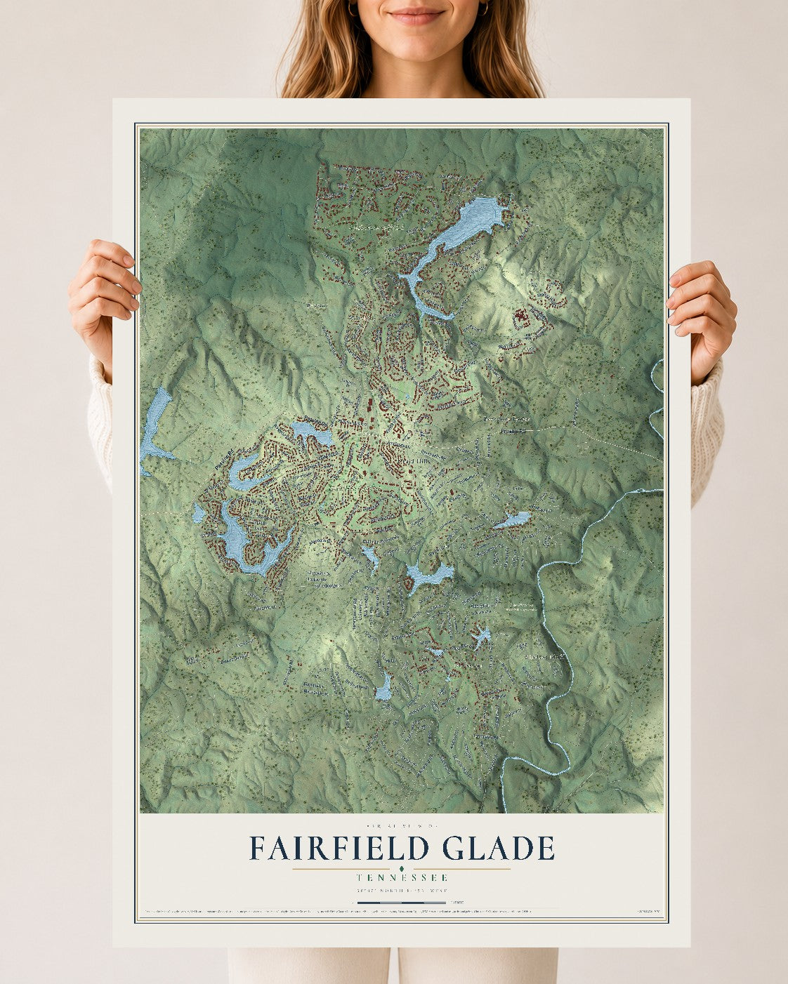 Map of Fairfield Glade, Tennessee, 24 x 36 inch unframed archival matte print