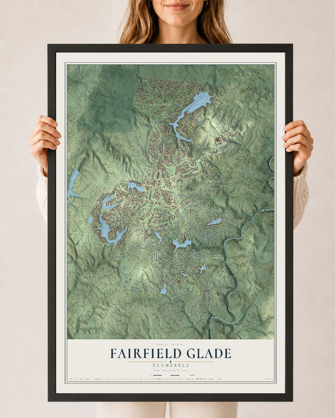 Map of Fairfield Glade, Tennessee, 24 x 36 inch print in a black wood frame