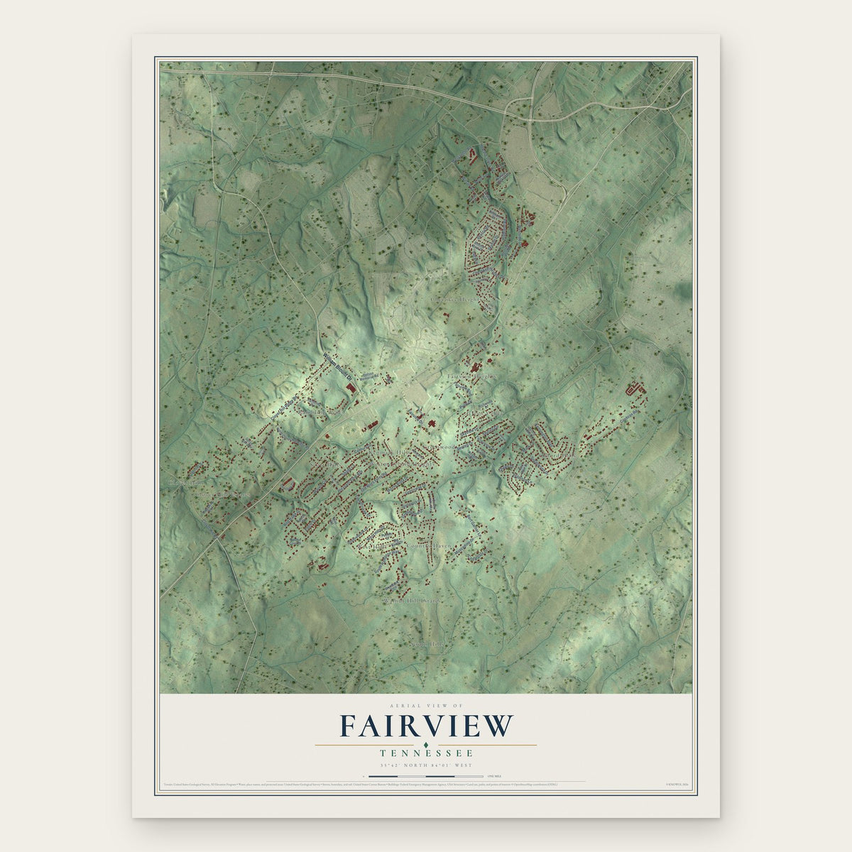 Fairview, Blount County, Tennessee map print, the full design